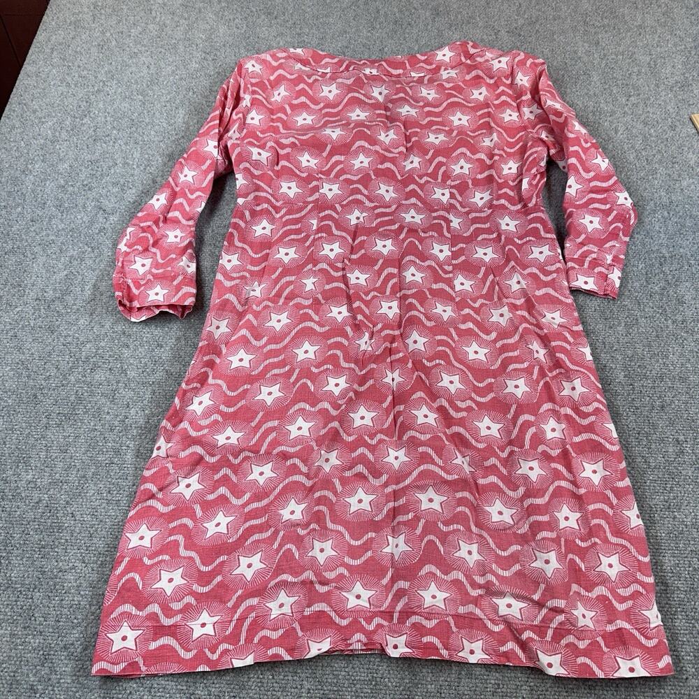 Boden Red Star Linen Mini Dress Womens 8 Petite Patriotic Americana 3/4 Sleeve - Picture 10 of 11